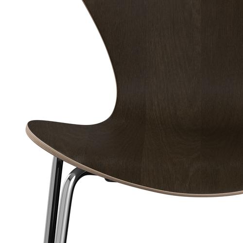 Fritz Hansen 3107 Chair Unupholstered, Chrome/Dark Stained Oak Veneer Natural