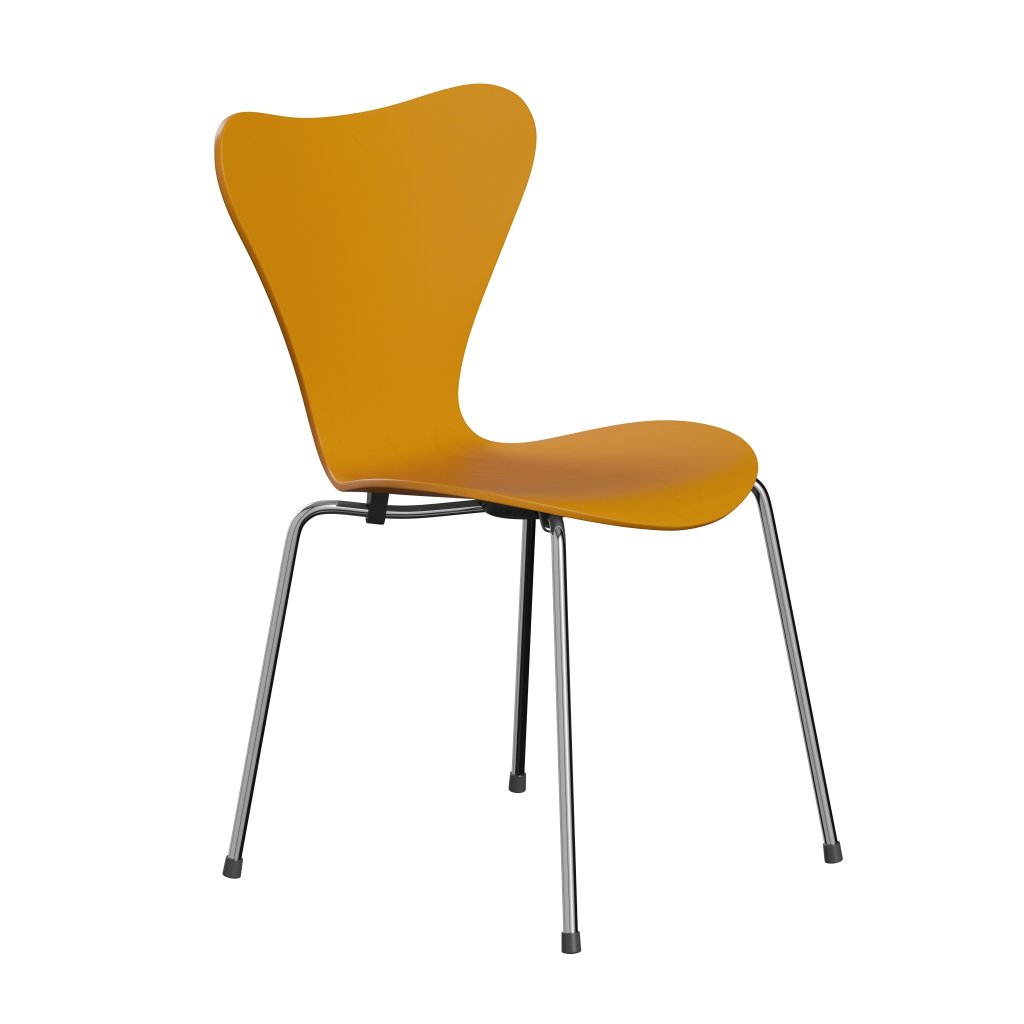 Fritz Hansen 3107 sedia non ufflorata, cromata/tinta di cenere bruciata gialla