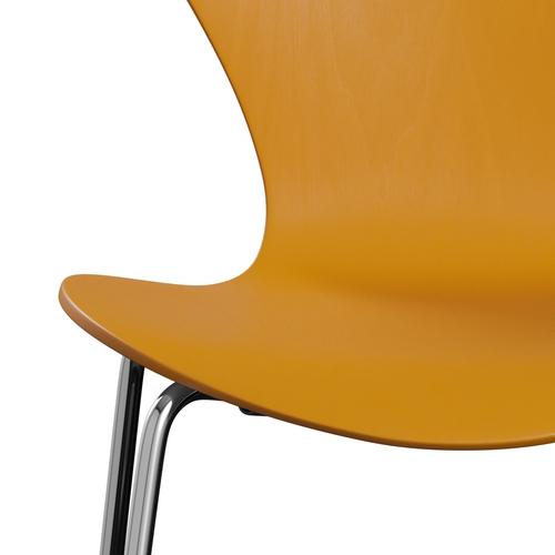 Fritz Hansen 3107 Stuhl ungepolstert, Chrom/gefärbte Esche Burnt Yellow