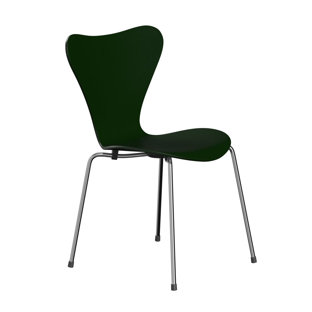 Fritz Hansen 3107 Stol Upholstered, Chrome/Dyed Ash Evergreen