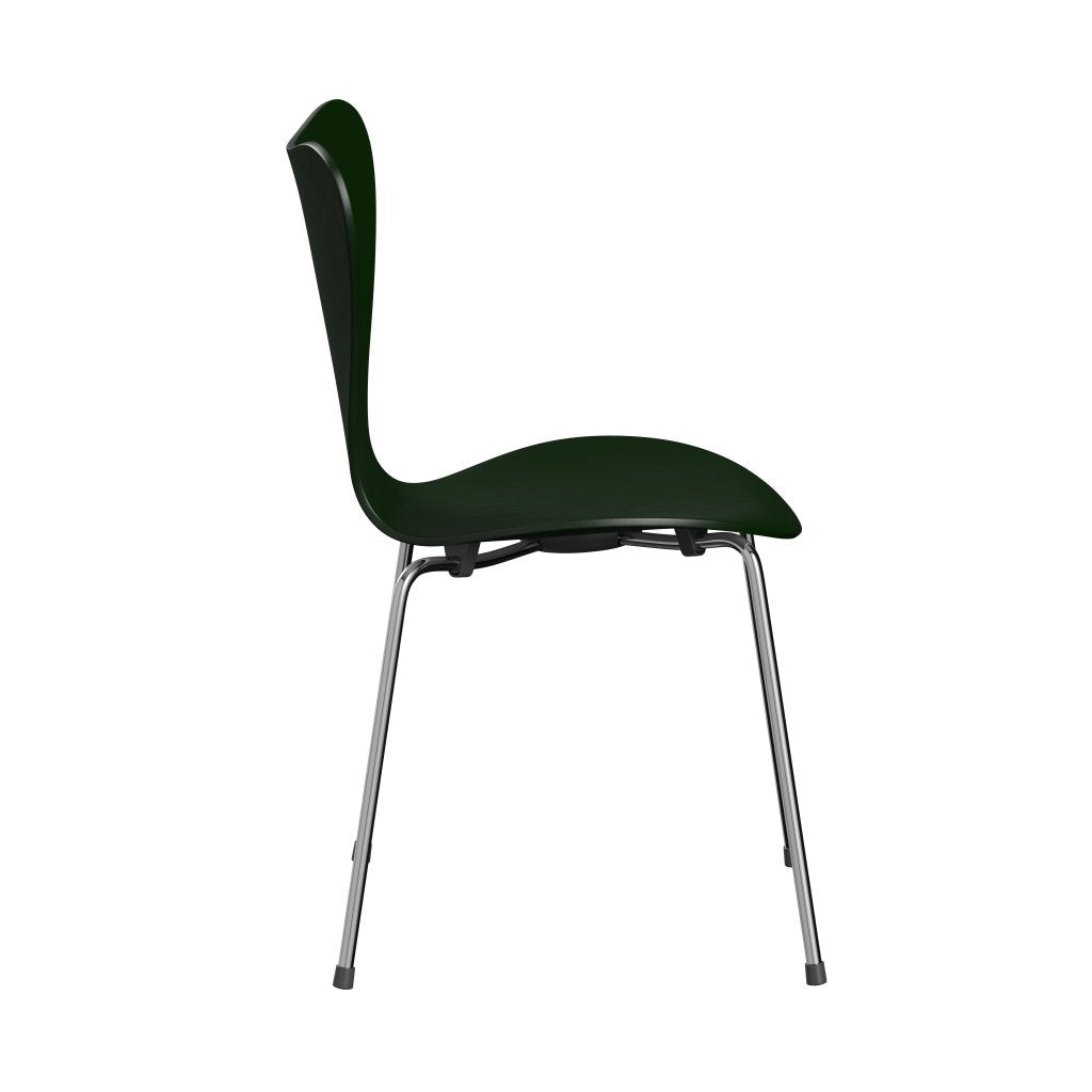 Fritz Hansen 3107 Stol Upholstered, Chrome/Dyed Ash Evergreen