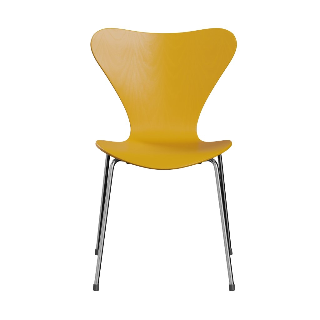 Fritz Hansen 3107 Silla sin supervoltura, cromada/ceniza teñida True Yellow