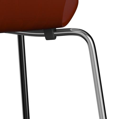 Fritz Hansen 3107 Stuhl ungepolstert, Chrom/gefärbte Esche venezianisch rot