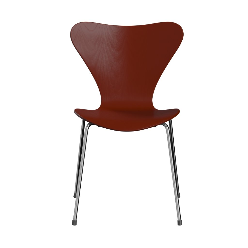 Fritz Hansen 3107 Stuhl ungepolstert, Chrom/gefärbte Esche venezianisch rot