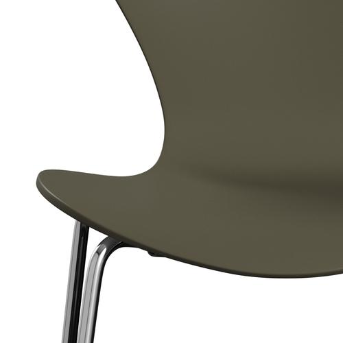 Fritz Hansen 3107 Stuhl ungepolstert, Chrom/Olivgrün lackiert