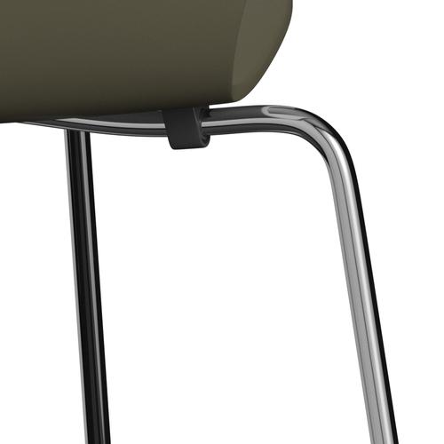 Fritz Hansen 3107 Stol UnupHolstered, Chrome/Lacquered Olive Green