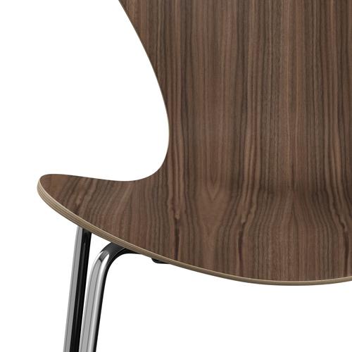 Fritz Hansen 3107 Chair Unupholstered, Chrome/Walnut Veneer Natural