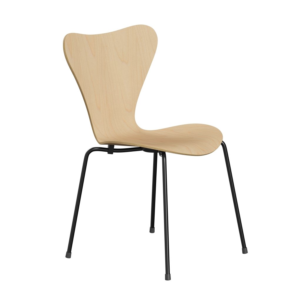 Fritz Hansen 3107 Stuhl ungepolstert, Schwarz/Ahornfurnier Natur