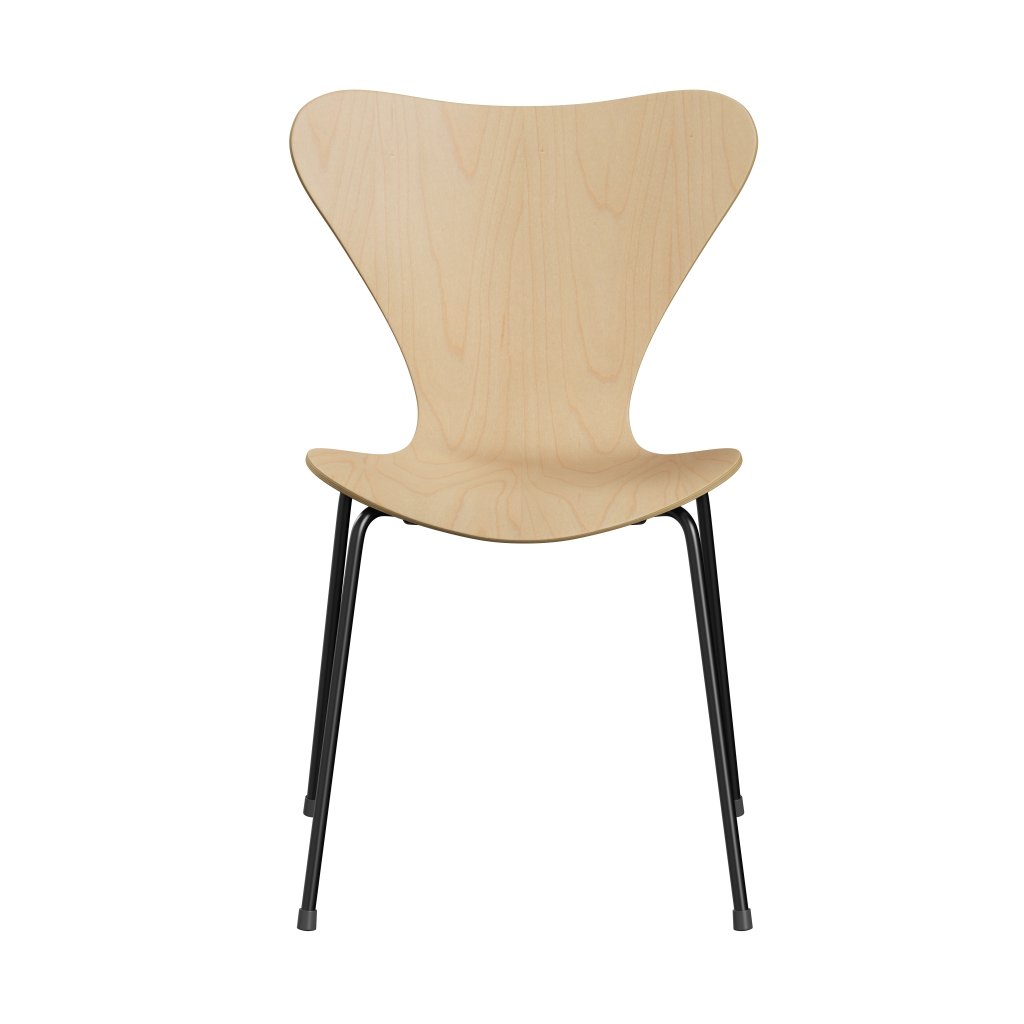 Fritz Hansen 3107 Stuhl ungepolstert, Schwarz/Ahornfurnier Natur