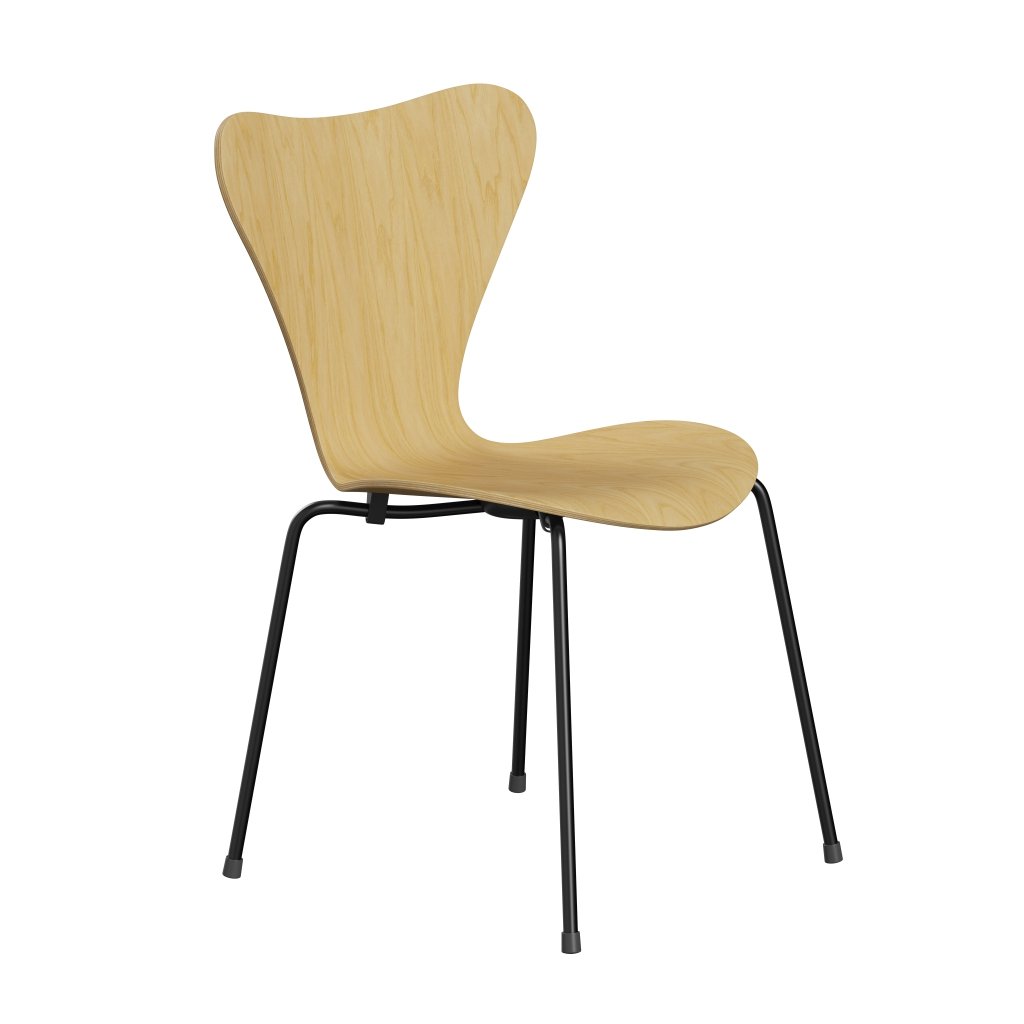 Fritz Hansen 3107 Stuhl ungepolstert, Schwarz/Eschenfurnier Natur