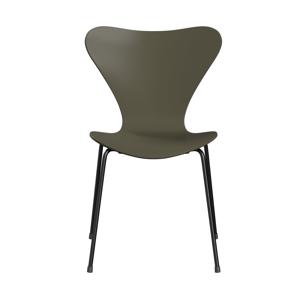 Fritz Hansen 3107 Stuhl ungepolstert, Schwarz/Olivgrün lackiert