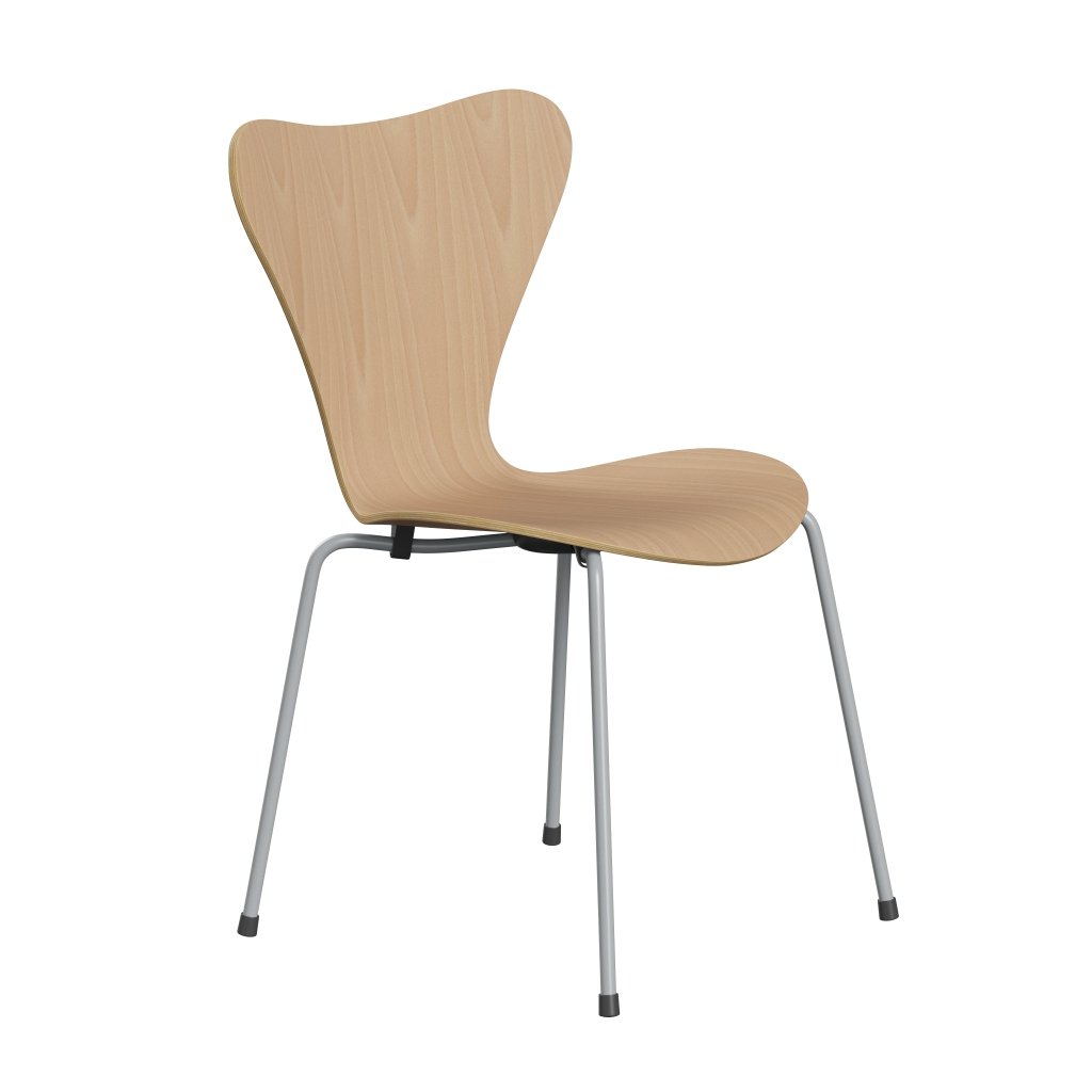 Fritz Hansen 3107 Stuhl ungepolstert, Silbergrau/Buchenfurnier Natur