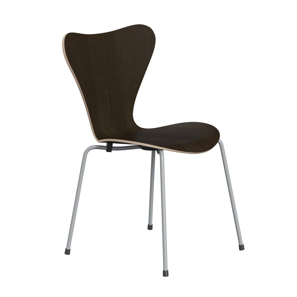 Fritz Hansen 3107 Stuhl ungepolstert, Silbergrau/dunkel gebeiztes Eichenfurnier Natur