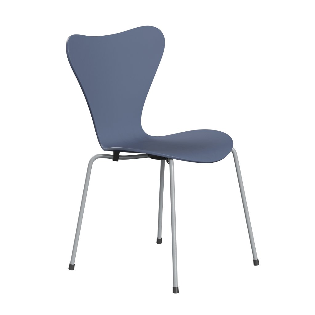 Fritz Hansen 3107 Stuhl ungepolstert, Silbergrau/gefärbte Esche Dusk Blue