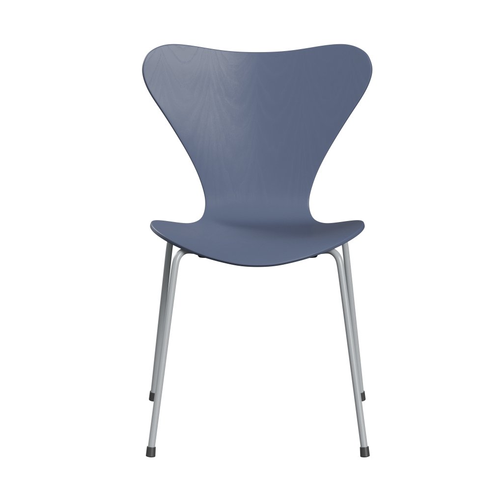 Fritz Hansen 3107 Stuhl ungepolstert, Silbergrau/gefärbte Esche Dusk Blue