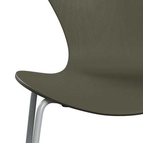 Fritz Hansen 3107 Chair Unupholstered, Silver Grey/Coloured Ash Olive Green