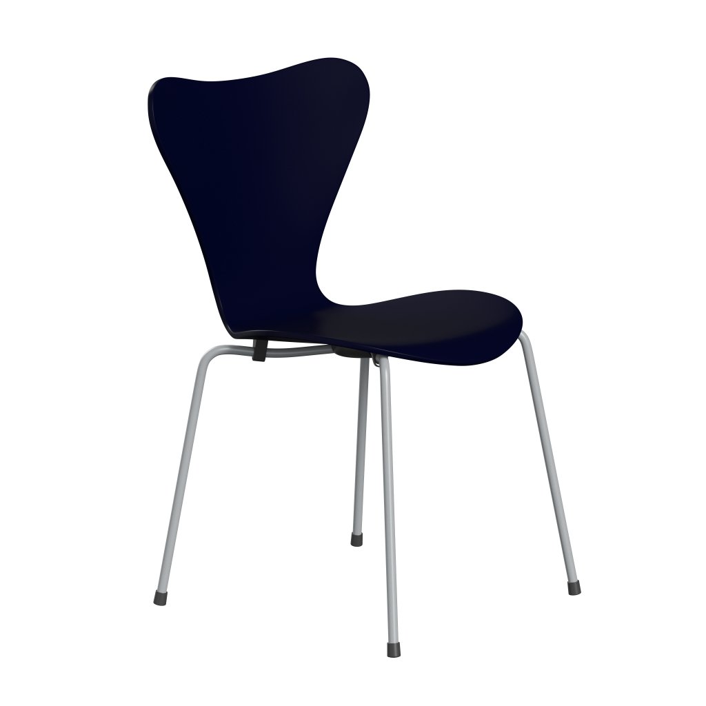 Fritz Hansen 3107 chaise unophastered, gris argenté / laquée de minuit bleu