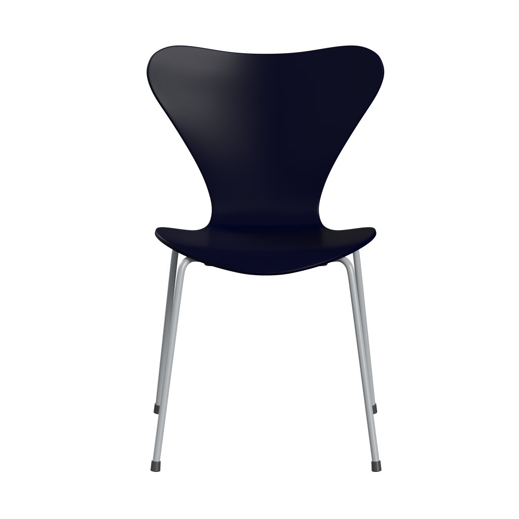 Fritz Hansen 3107 Stuhl ungepolstert, Silbergrau/Mitternachtsblau lackiert