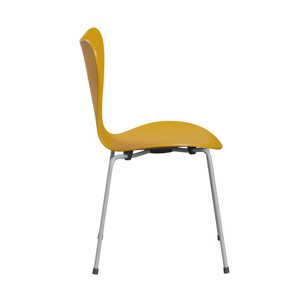 Sedia Fritz Hansen 3107 non ufflorata, grigio argento/vero giallo