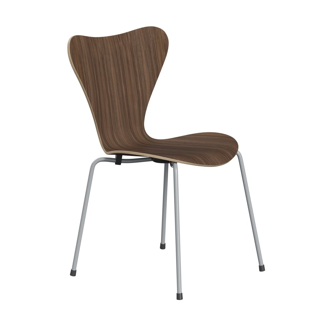 Fritz Hansen 3107 Stuhl ungepolstert, Silbergrau/Walnussfurnier Natur