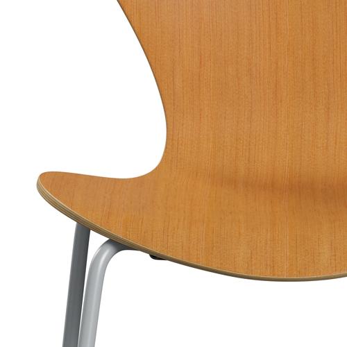 Fritz Hansen 3107 Stuhl Unup Polstered, Silbergrau/Schweizer Steinkiefernfurnier Natural