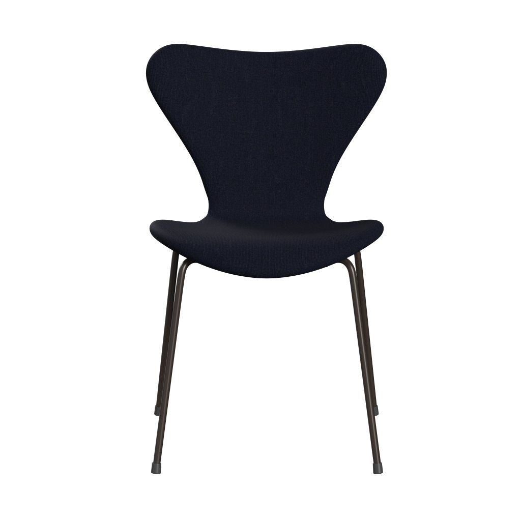 Fritz Hansen 3107 Silla tapicería completa, bronce marrón/lienzo azul oscuro