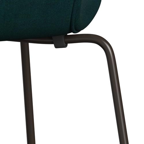 Fritz Hansen 3107 chaise complète complète, bronze marron / toile bleu foncé / vert