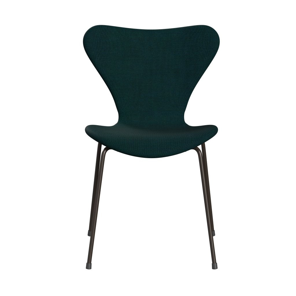 Fritz Hansen 3107 chaise complète complète, bronze marron / toile bleu foncé / vert