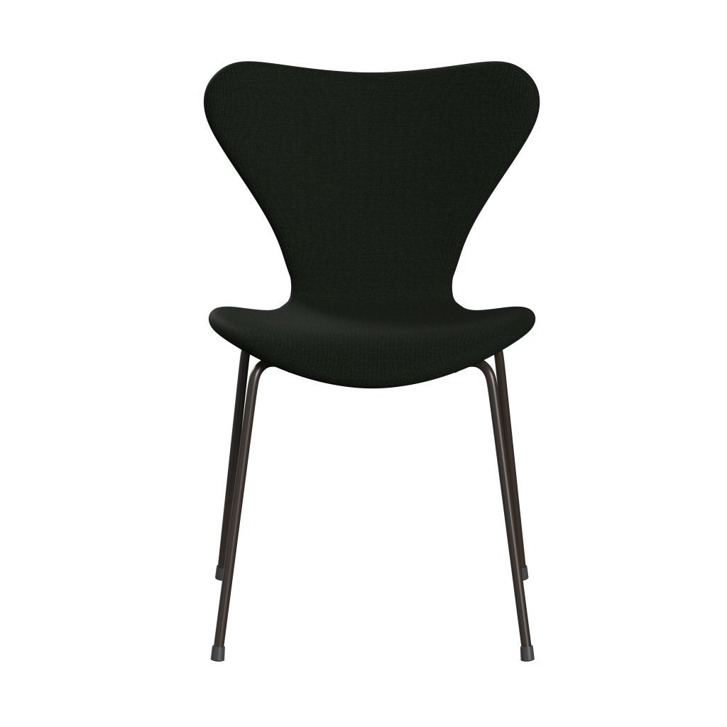 Fritz Hansen 3107 Silla tapicería completa, bronce marrón/lienzo verde oscuro