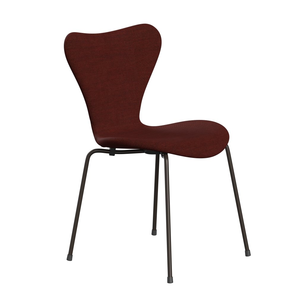 Fritz Hansen 3107 Chair Full Upholstery, Brown Bronze/Canvas Dark Red