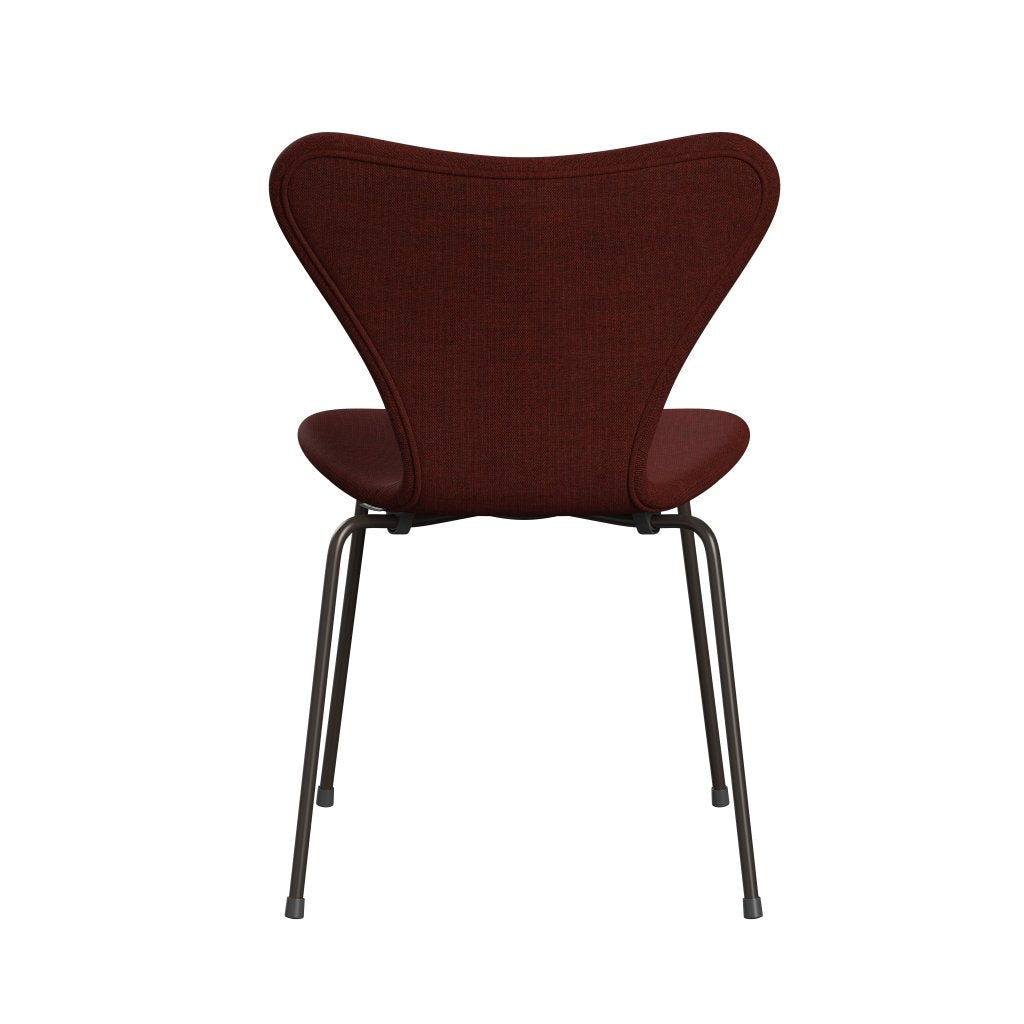 Fritz Hansen 3107 chaise complète complète, bronze brun / toile rouge foncé