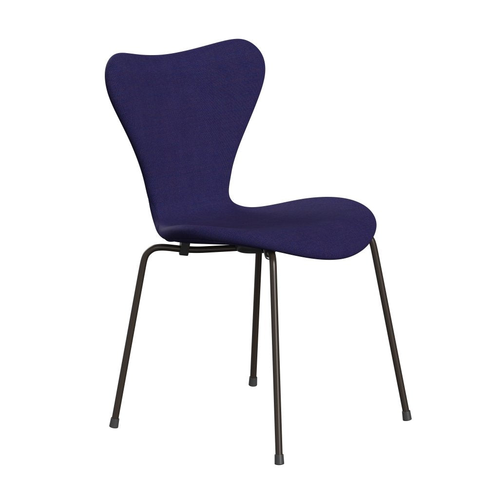 Silla Fritz Hansen 3107 Tapicería completa, bronce marrón/lienzo azul ecléctico