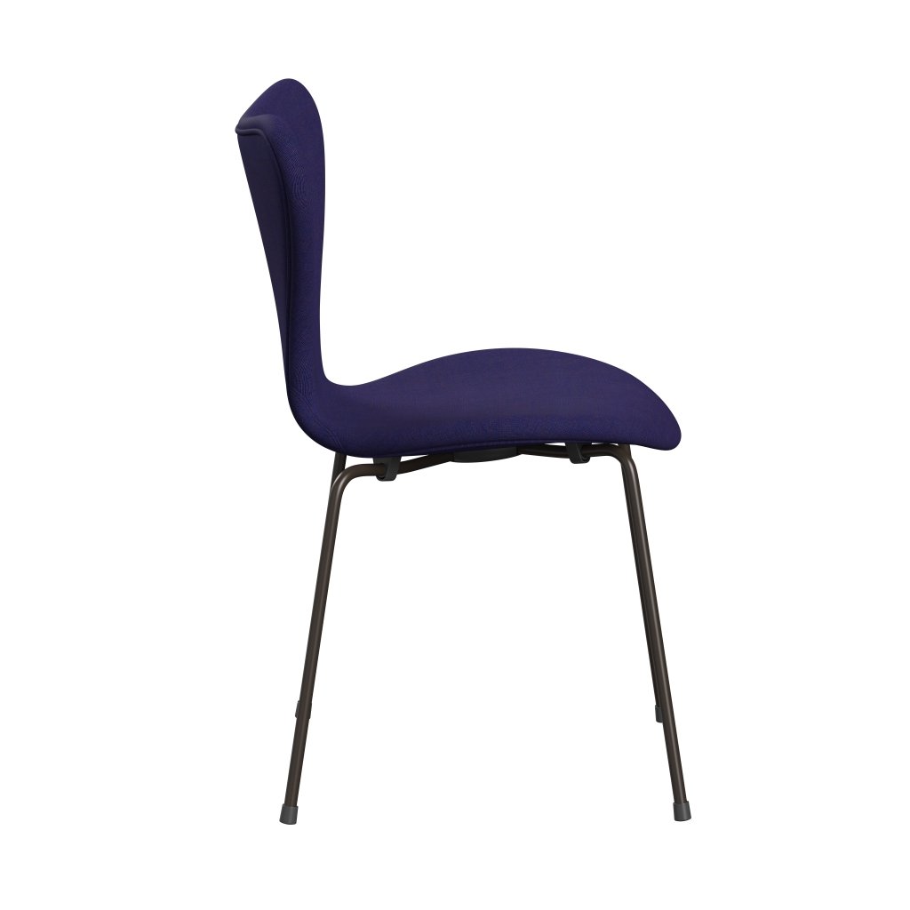 Silla Fritz Hansen 3107 Tapicería completa, bronce marrón/lienzo azul ecléctico