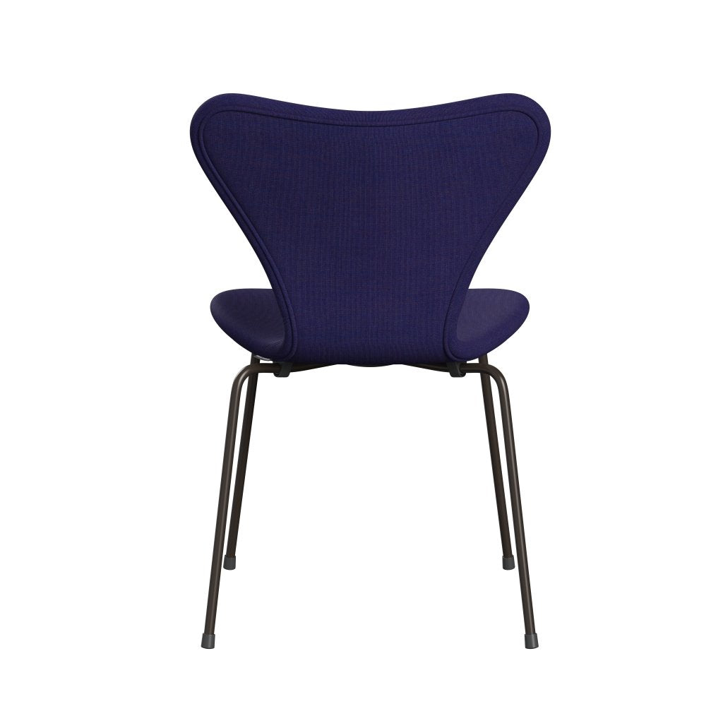 Silla Fritz Hansen 3107 Tapicería completa, bronce marrón/lienzo azul ecléctico