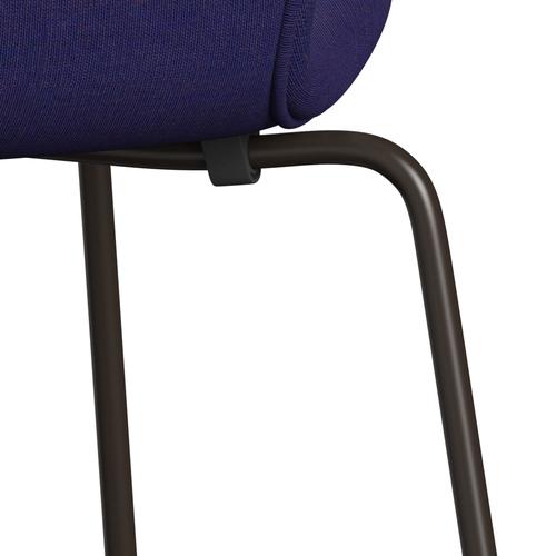 Silla Fritz Hansen 3107 Tapicería completa, bronce marrón/lienzo azul ecléctico