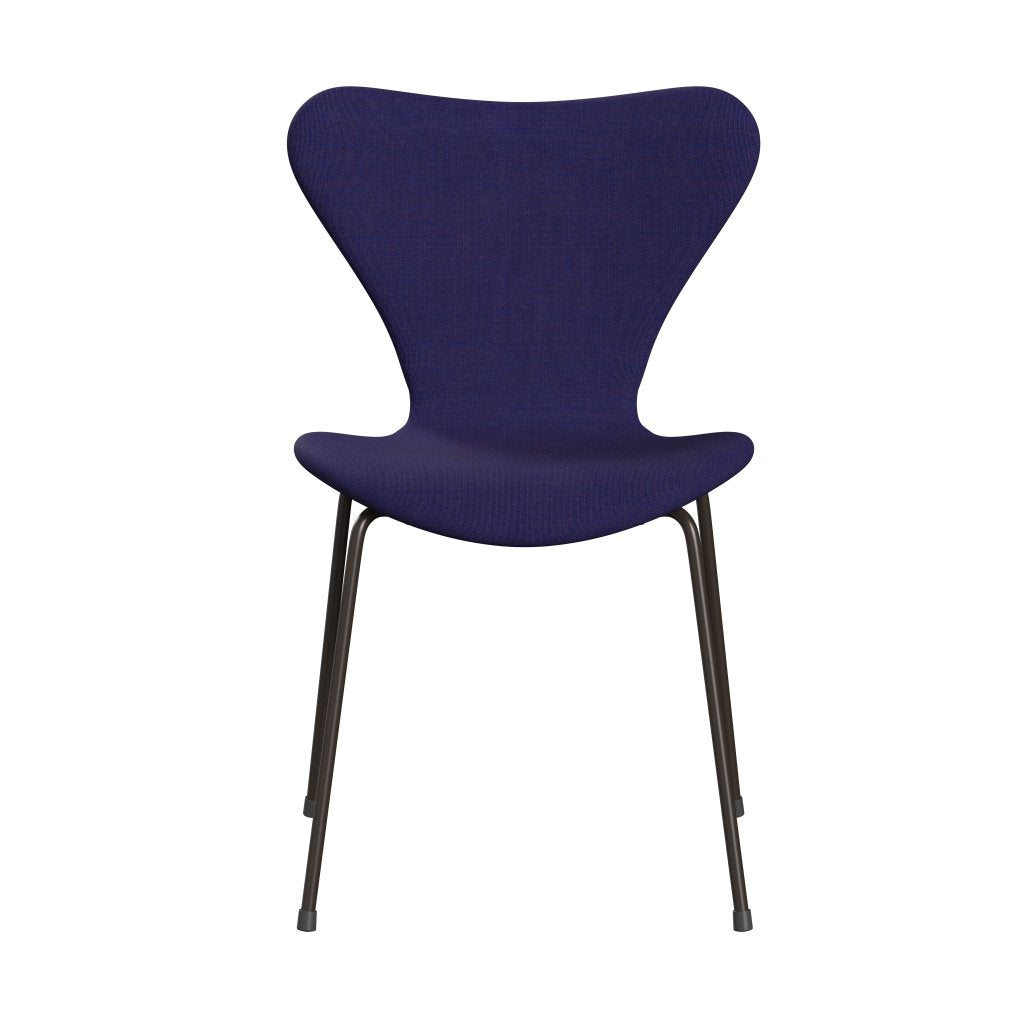 Silla Fritz Hansen 3107 Tapicería completa, bronce marrón/lienzo azul ecléctico