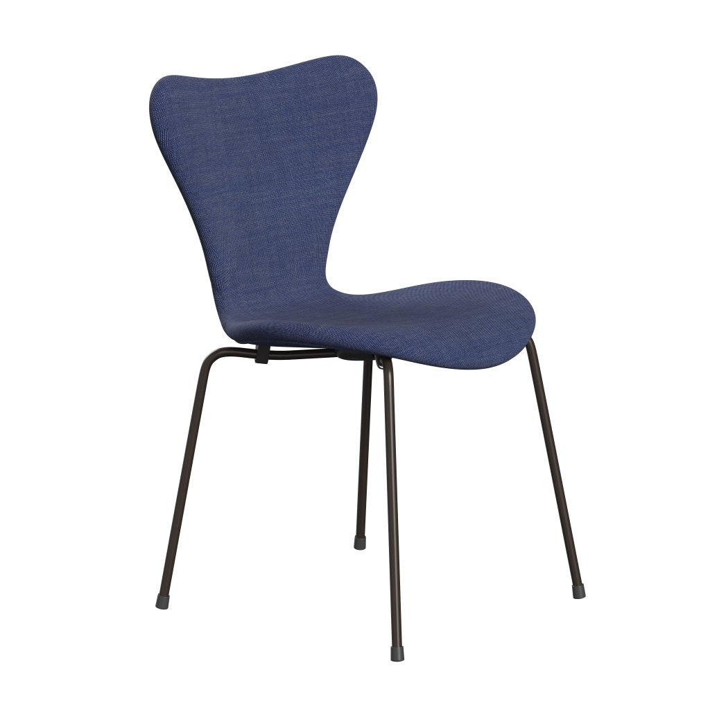 Fritz Hansen 3107 Stuhl Vollpolsterung, Braun Bronze/Leinwand gewaschen Blau