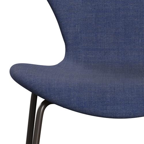 Fritz Hansen 3107 Chair Full Upholstery, Brown Bronze/Canvas Washed Blue