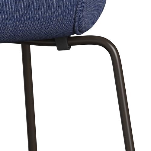 Fritz Hansen 3107 Stuhl Vollpolsterung, Braun Bronze/Leinwand gewaschen Blau