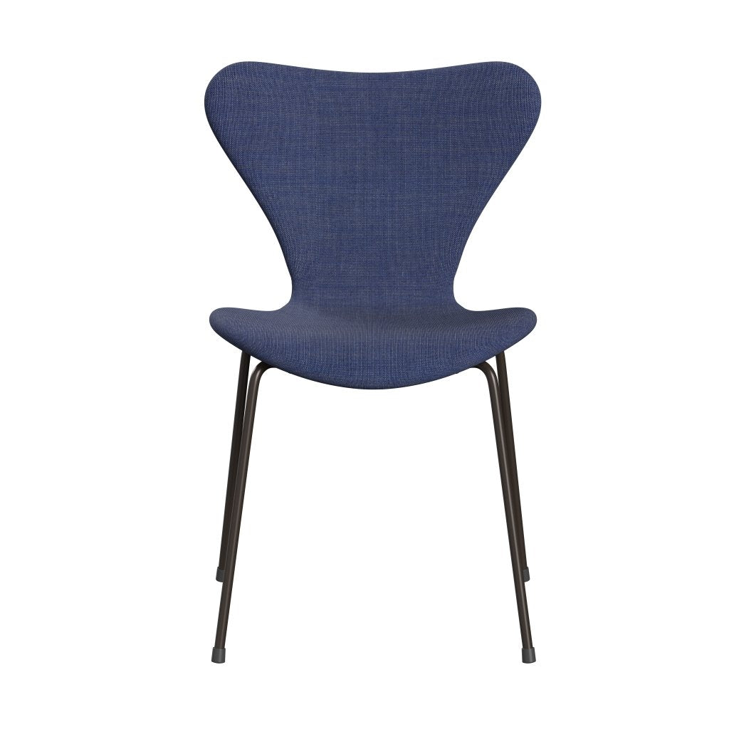 Fritz Hansen 3107 sedia piena tappezzeria, bronzo marrone/tela lavata blu