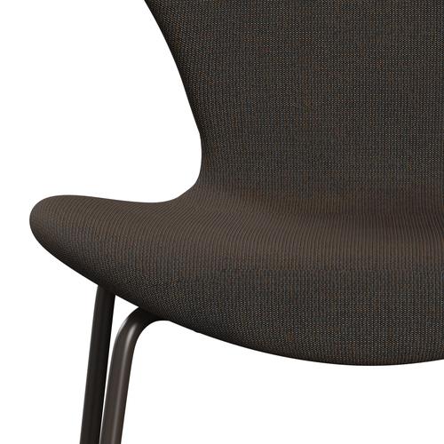 Fritz Hansen 3107 Silla tapicería completa, bronce marrón/lienzo gris azul