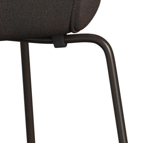 Fritz Hansen 3107 Stuhl Vollpolsterung, Braun-Bronze/Leinwand Grau-Blau