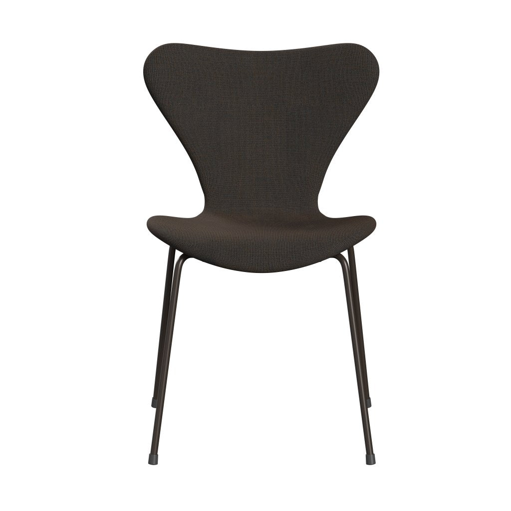 Fritz Hansen 3107 stol fuld polstring, brun bronze/lærred grå blå