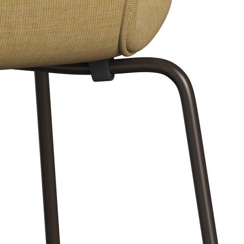 Fritz Hansen 3107 Stuhl Vollpolsterung, Braun Bronze/Leinwand Hellbeige