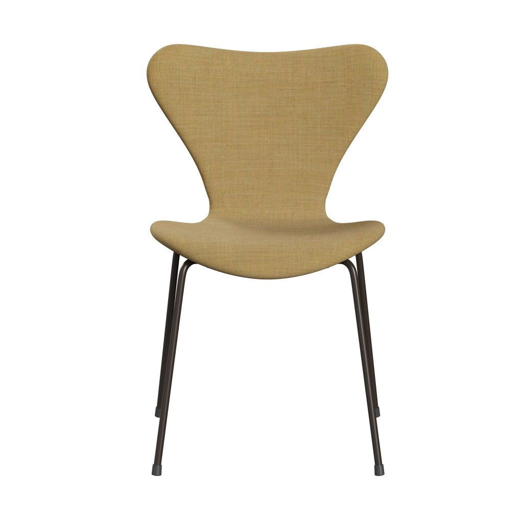 Fritz Hansen 3107 Silla tapicería completa, bronce marrón/lienzo beige ligero