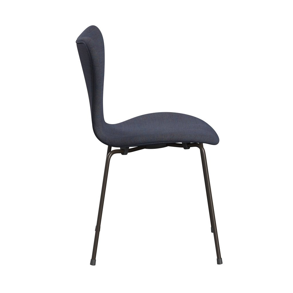 Fritz Hansen 3107 Stol Fuld polstring, brun bronze/lærred lyseblå (CA0734)