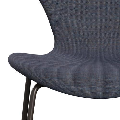 Fritz Hansen 3107 Stol Fuld polstring, brun bronze/lærred lyseblå (CA0734)