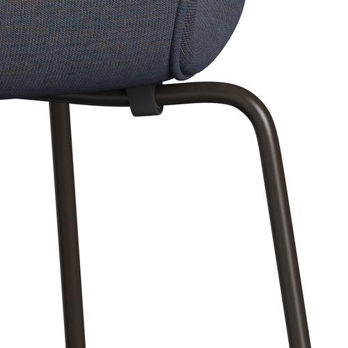 Fritz Hansen 3107 stol full møbeltrekk, brun bronse/lerret lyseblå (CA0734)