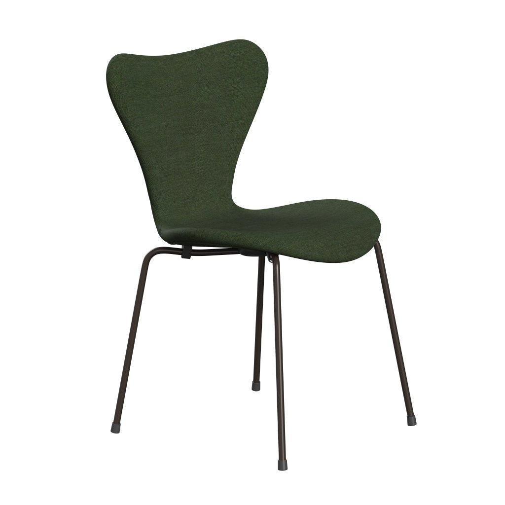 Fritz Hansen 3107 Stuhl Vollpolsterung, Braun Bronze/Leinwand Hellgrün/Blau