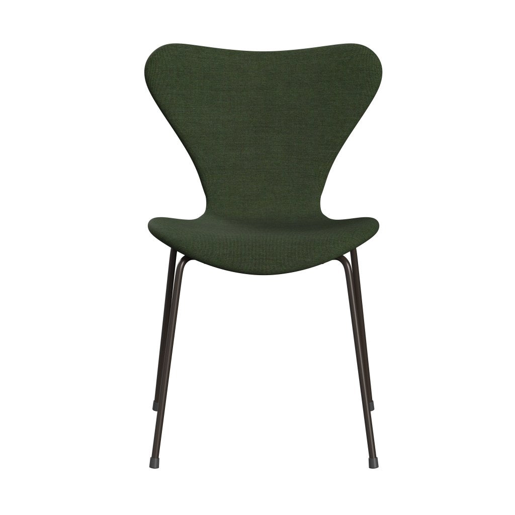 Fritz Hansen 3107 Stol Fuld polstring, brun bronze/lærred lysegrøn/blå